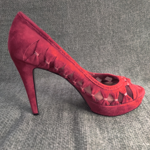 Nine West Red Suede Open Toe Pumps - Picture 6 of 12